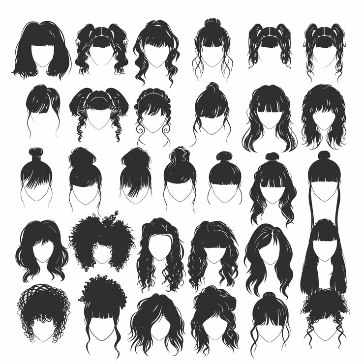Vector 異なるヘアスタイルの女性の頭のコレクション