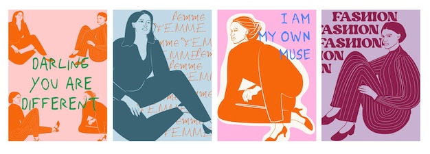 collection of femeninity posters. poster template with woman face and body. inspiration posters.