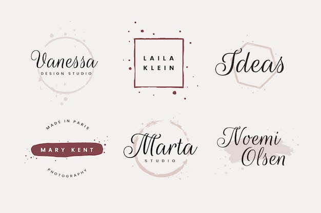 Vector collection of feminine logo design with brush strokes