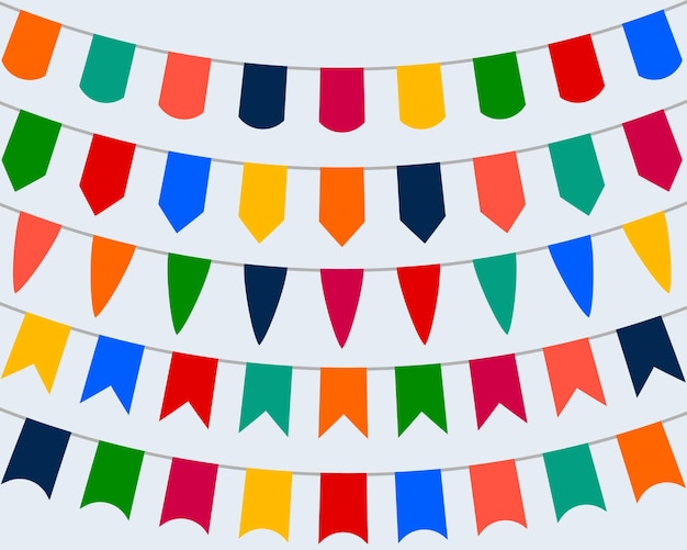 Vector collection of festive decorative flags for the holiday on a white background vector illustration
