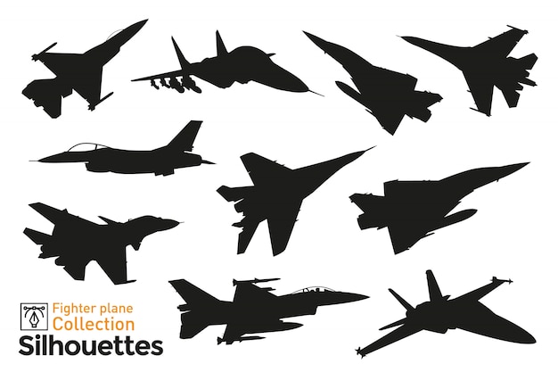 Vector collection of fighter plane silhouettes