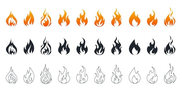 Collection of fire icons. Fire icons set. Fire flames