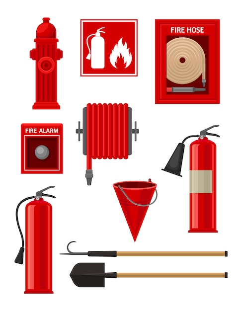 Collection of firefighting items.