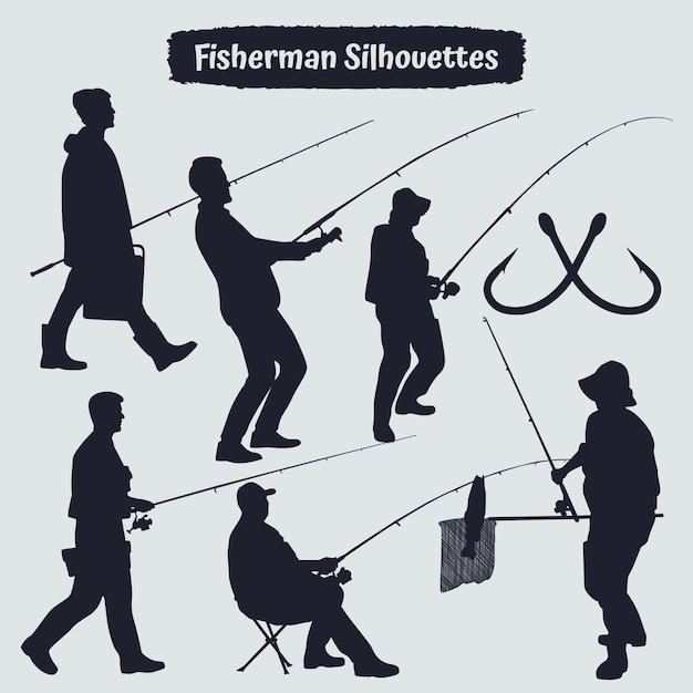 Collection of Fisherman silhouettes in different positions