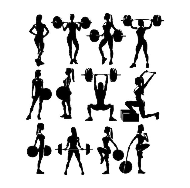 Collection of fitness woman silhouettes