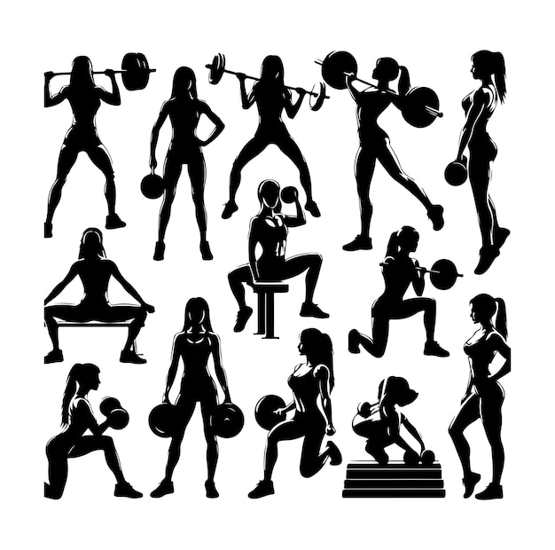 Collection of fitness woman silhouettes