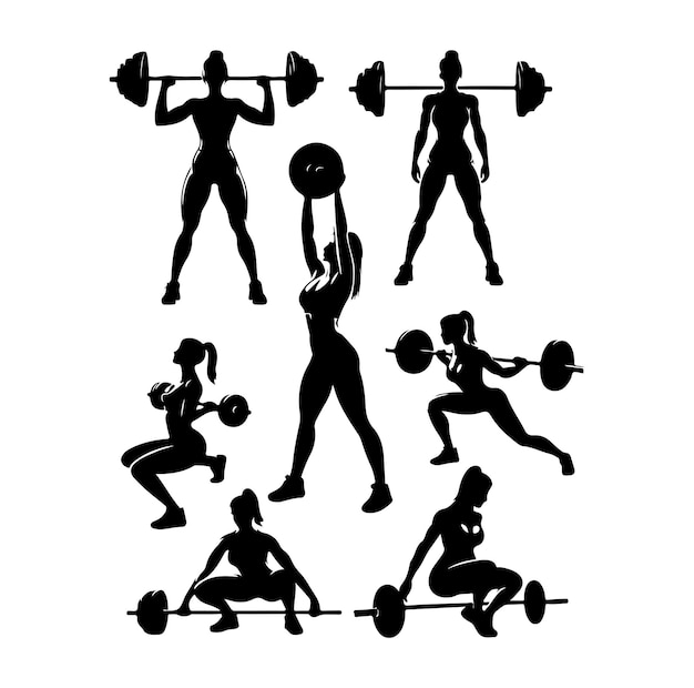 Vector collection of fitness woman silhouettes