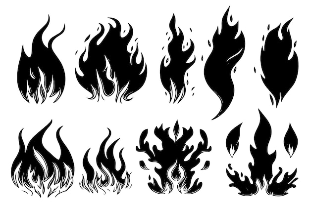 Vector a collection of flames drawn by hand