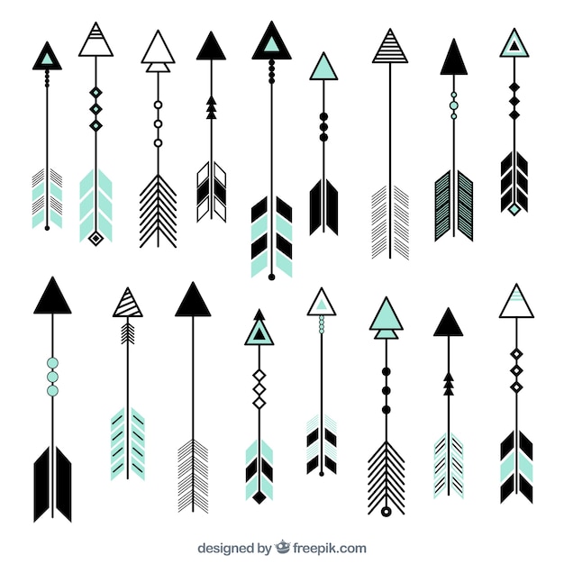 Vector collection of flat arrows with color details