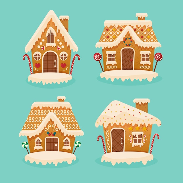 Collection of flat design gingerbread house