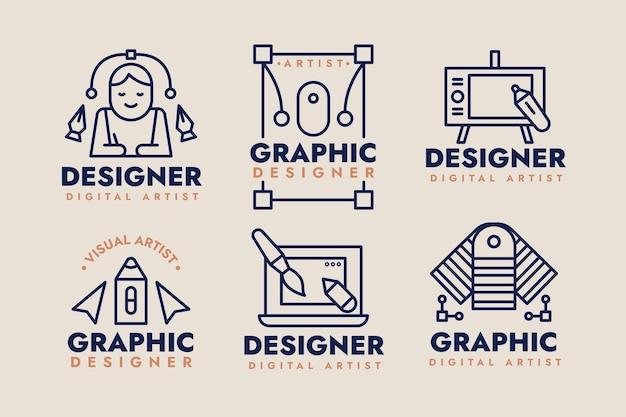 フラットなデザインのグラフィックデザイナーのロゴのコレクション