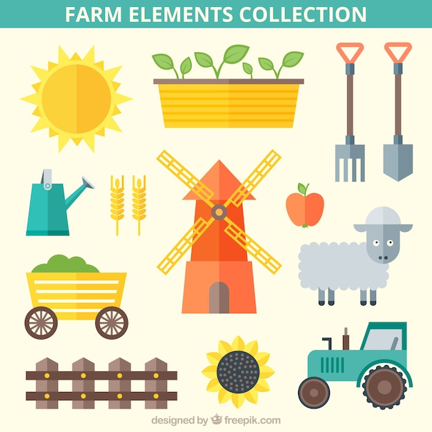 Collection of flat essential farm things