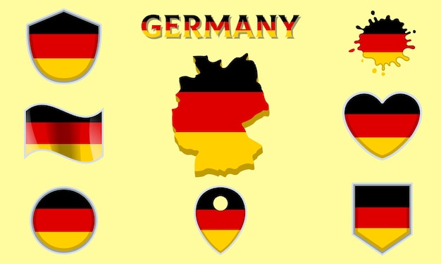 Collezione di bandiere nazionali piatte della germania con mappa