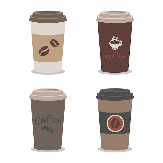 Collection of flat paper coffee cups in illustration