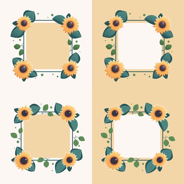 A collection of flat style frames with sunflowers