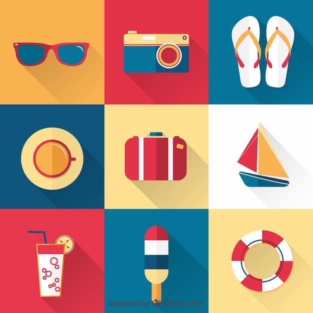 Vector collection of flat summer elements