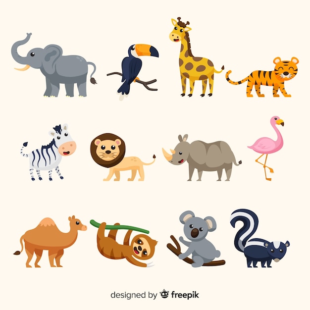 Vector collection of flat tropical animal