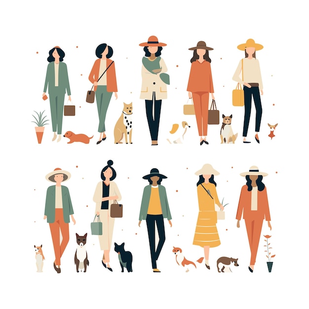 Vector collection of flat vector people with animal muted