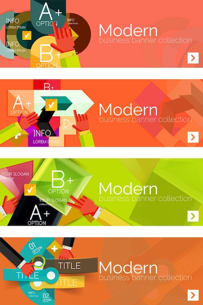 Collection of flat web infographic concepts and banners various universal set