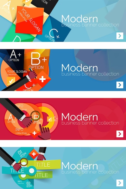 Vector collection of flat web infographic concepts and banners various universal set