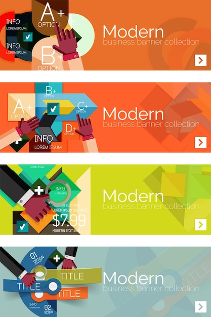 Vector collection of flat web infographic concepts and banners various universal set