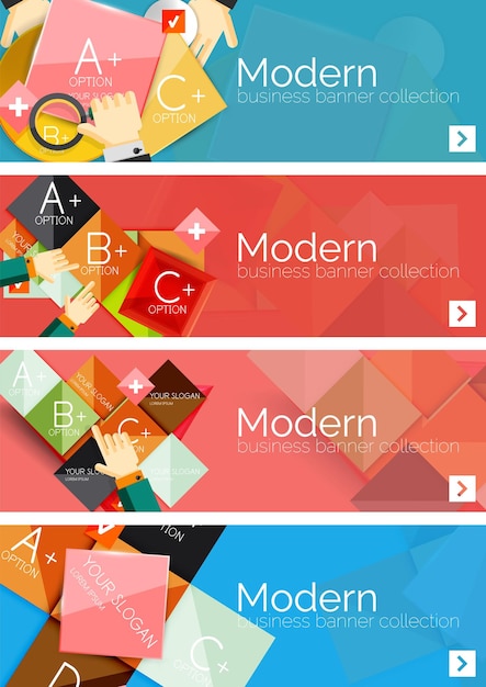 Collection of flat web infographic concepts and banners various universal set