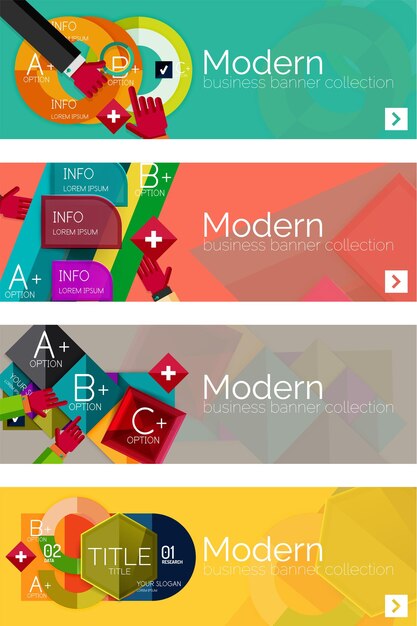 Collection of flat web infographic concepts and banners various universal set