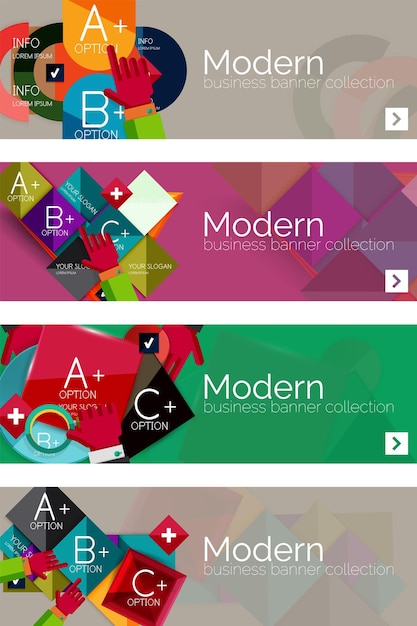 Vector collection of flat web infographic concepts and banners various universal set