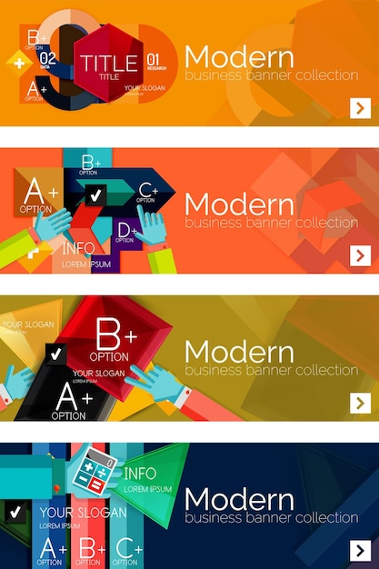 Vector collection of flat web infographic concepts and banners various universal set