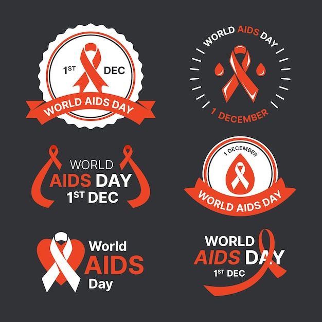 Vector collection of flat world aids day badges