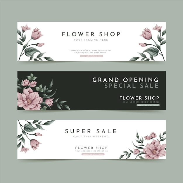 Collection of floral banners for flower shop