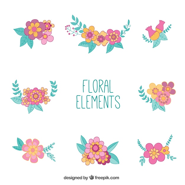 Vector collection of floral elements