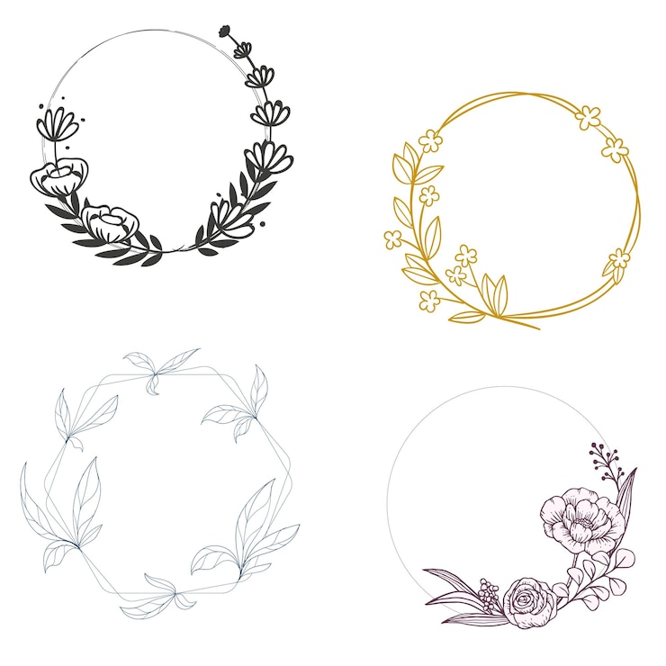 Vector collection of floral frames with silhouettes of branches leaves and flowers hand drawn elegant del