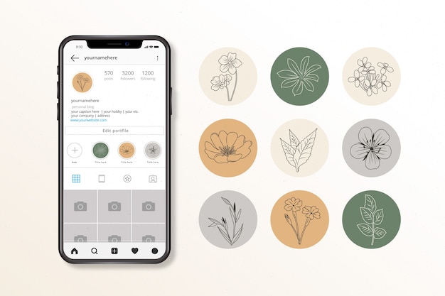 Vector collection of floral instagram highlights