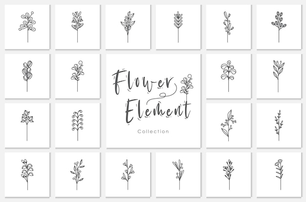 Collection flower element lineart illustration, plant, floral, doodle, hand drawn., plant, floral, doodle, hand drawn.