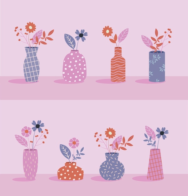 Vector collection of flower and vase