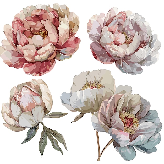 Vettore una collezione di fiori dalla collezione di peonie