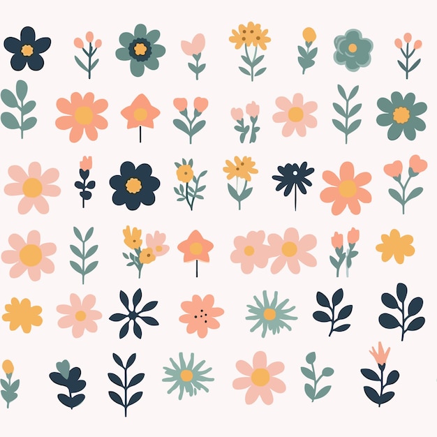 A collection of flowers and leaves.