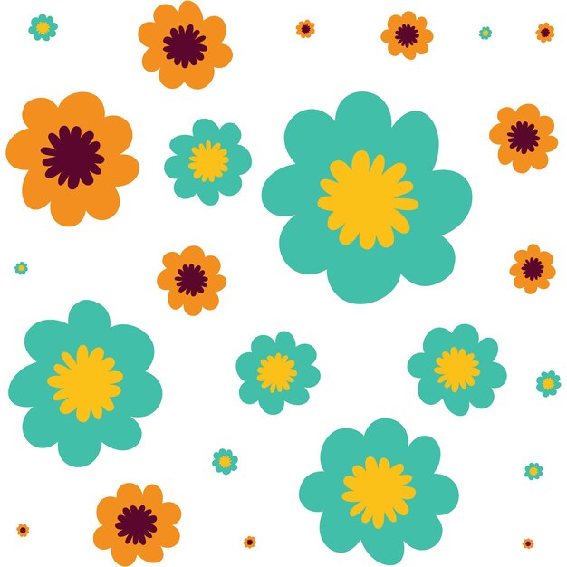 a collection of flowers with a blue background and a green and orange one