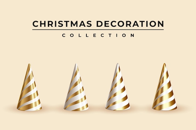 Collection fo realistic golden Christmas decoration