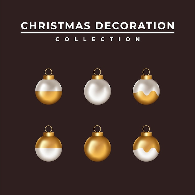 Collection fo realistic golden christmas decoration