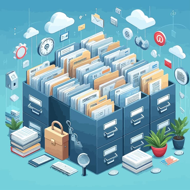 Vector a collection of folders one of which is written in the bottom right corner