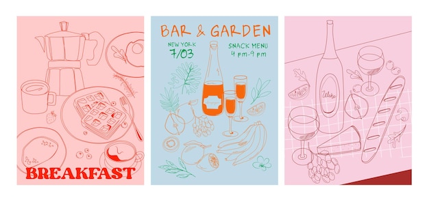 Collection of food and drink posters template. Interior posters. Cooking posters. Invitation poster