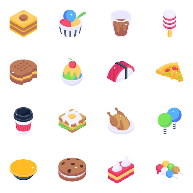 Collection of food elements isometric icons