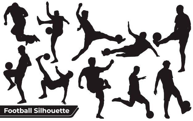 Vector collection of football playing silhouettes in different positions