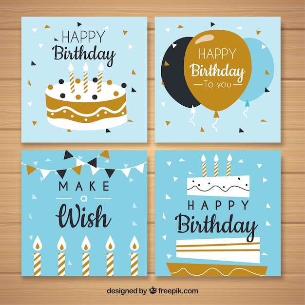 Collection of four birthday cards in flat design