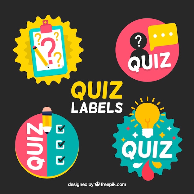 Collection of four colorful quiz labels