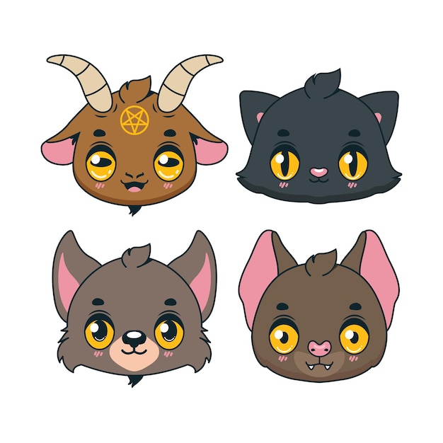 Collection of four cute halloween animal icons