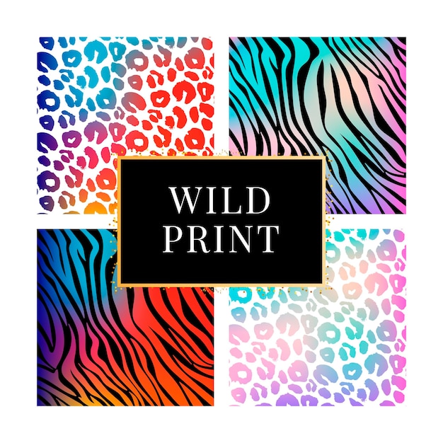 A collection of four different animal wild print colorful pattern