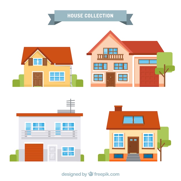 Vector collection of four flat houses